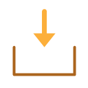 Arrow dropping into an open box, representing project handover