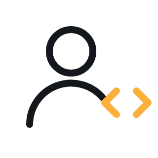 Person with code brackets, representing hiring a dedicated WordPress developer