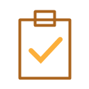 Clipboard with a tick representing coding standards, testing and handover